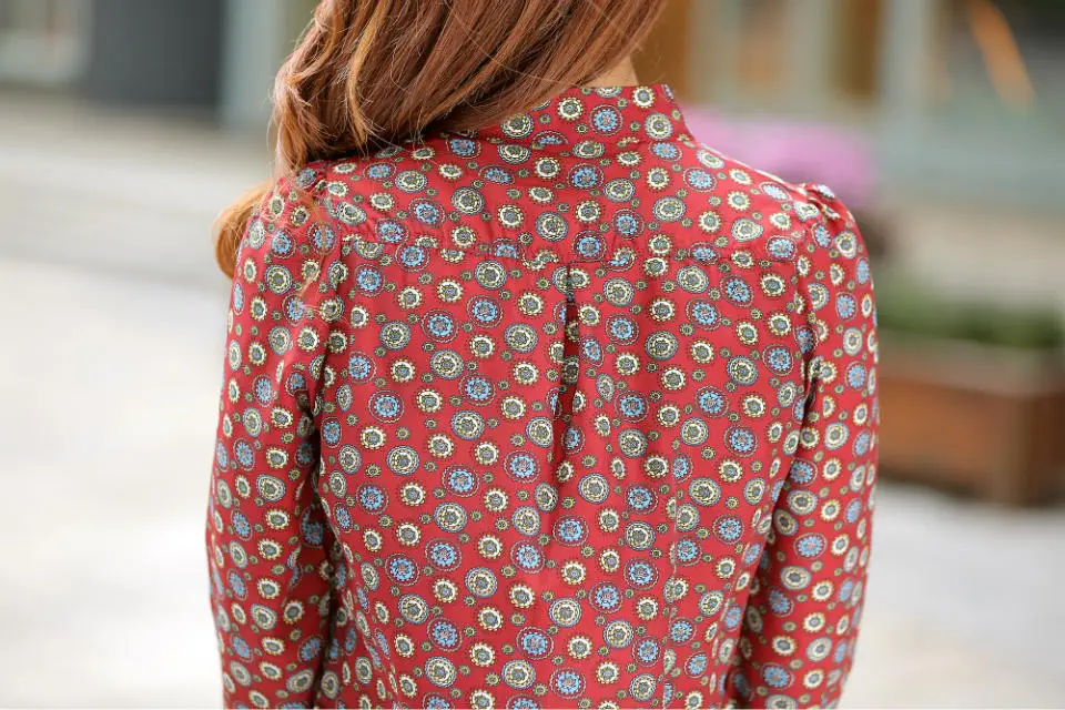 Женская шифоновая рубашка с длинным рукавом и воротником-стойкой | одежда