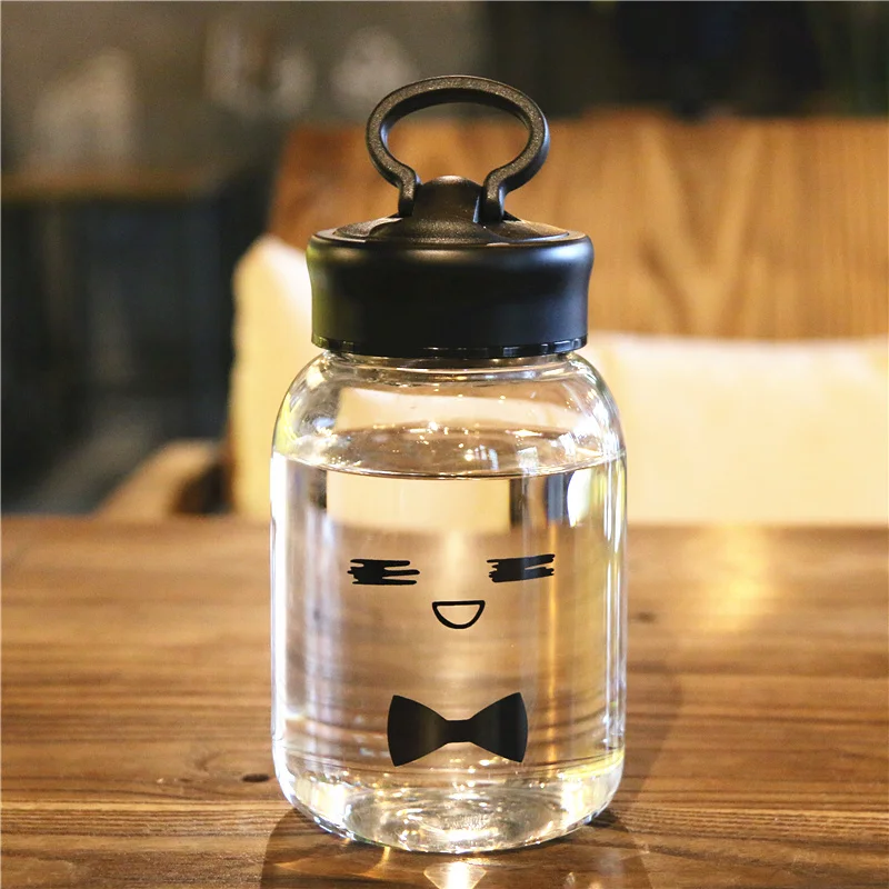 Real Cute Transparent Heat-resistant Glass Simple Small Water Bottle Portable Direct Drinking Applicable With Rope Brief | Дом и сад