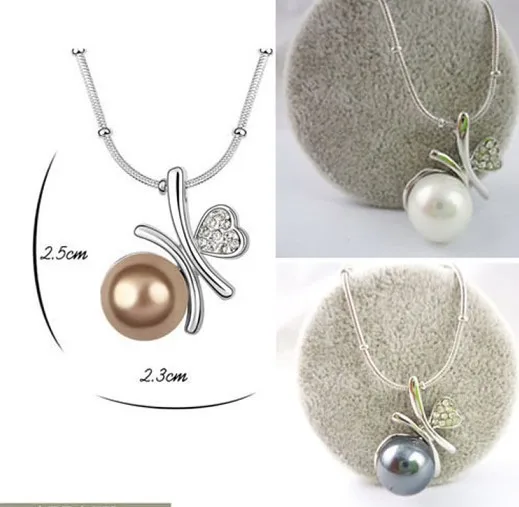 Wholesale High Quality Austrya Crystal Simulated Pearl Pendant Necklace Silver Plated Fashion Jewelry Wedding Bridal For Women | Украшения