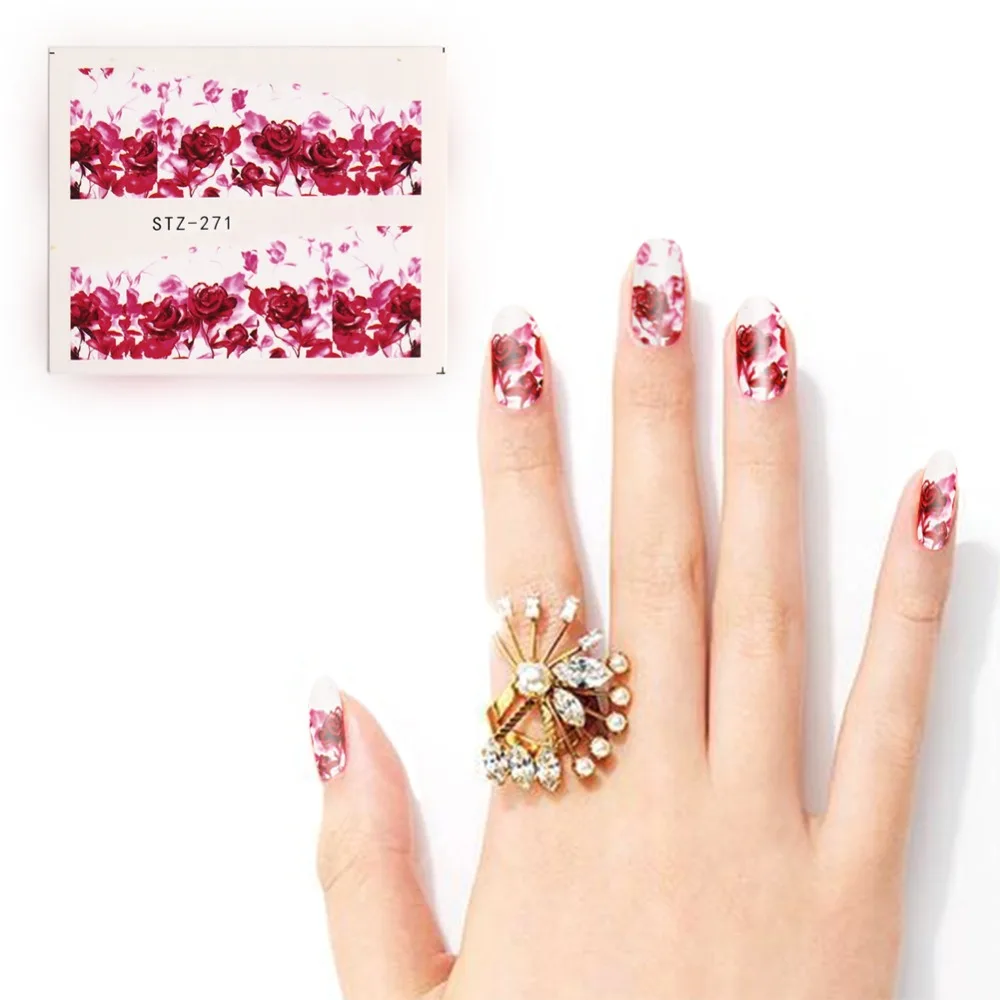 5 листов наклейки для дизайна ногтей в виде розы розового цвета переводные