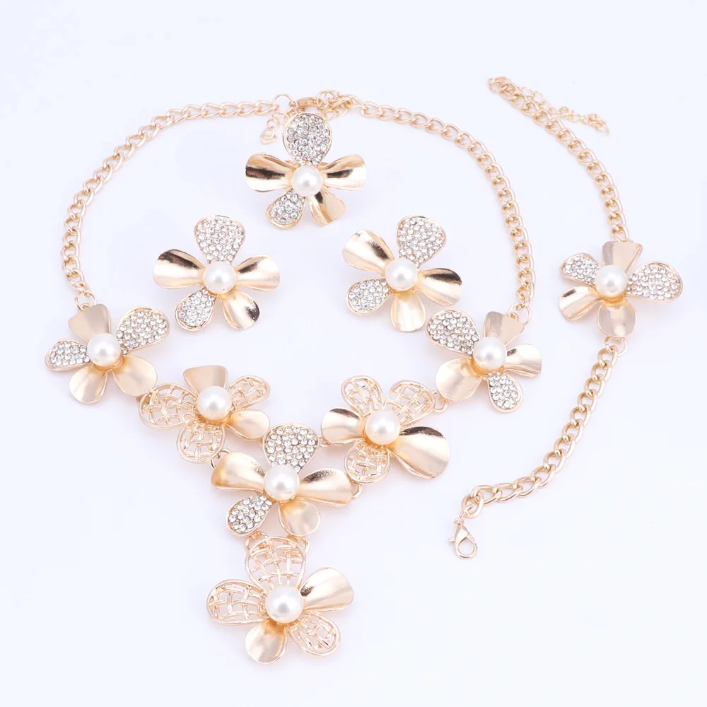Модный комплект ювелирных изделий из искусственного жемчуга с кристаллами Дубай