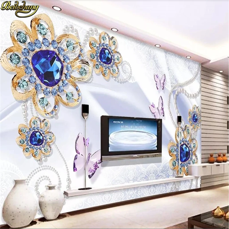 beibehang Custom photo wallpaper mural romantic beautiful pearl diamond flower butterfly love TV background wall | Обустройство дома