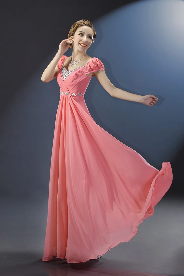 Robe demoiselle d'honneur Сексуальная V образным вырезом шифоновый кристалл с короткими рукавами трапециевидной формы бирюзовый Королевское, голубое, розовое платье для вечеринки с длинными