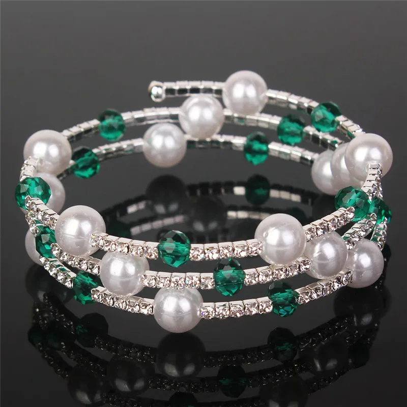 Emerald Романтические блестящие Открытые Браслеты с кристаллами Элегантный регулируемый многослойный браслет с цирконом для женщин Свадебные ювелирные изделия - Окраска металла: Emerald