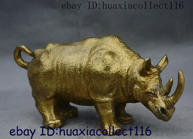 9 &quotНародная китайская латунная медная ручная резная рогатая статуя носорога