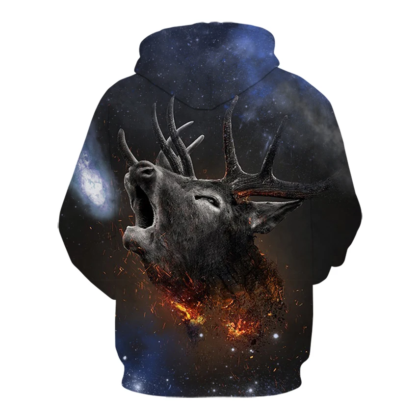 Толстовка с 3D принтом огненного оленя свитшоты животными для мужчин и женщин