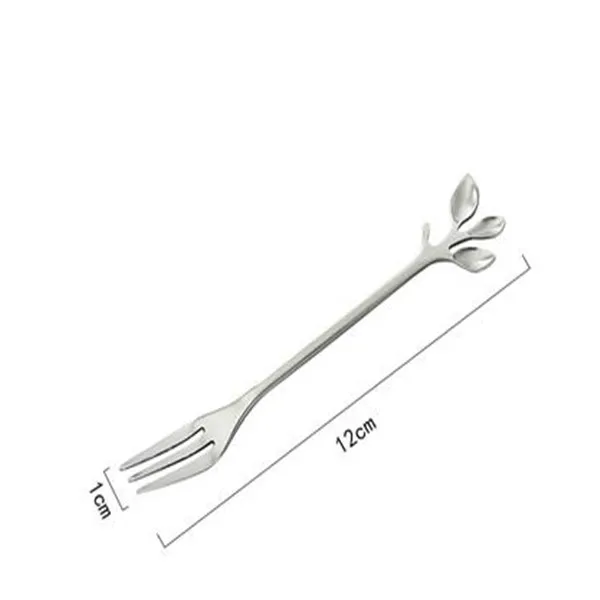 fork 2 Creative Stainless Steel Fork Spoon Leaf Shape Handle Coffee Cake Dessert Ice Cream Forks Spoons Glossy Household Tableware 1pcs - Цвет: fork 2