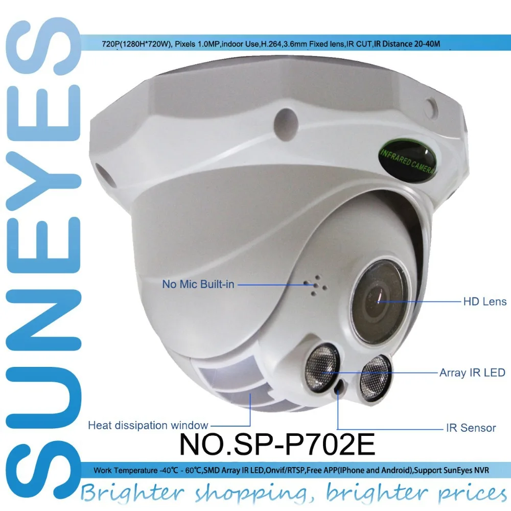 SunEyes sp p702e 720 P 1.0mp HD проводной купольная ip камера Камера Массив IR LED Крытый ONVIF и RTSP