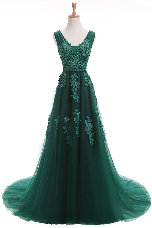 Robe De Soiree SSYFashion сексуальные длинные вечерние платья с открытой спиной для невесты элегантное банкетное зеленое кружевное вечернее платье с v-образным вырезом - Цвет: dark green