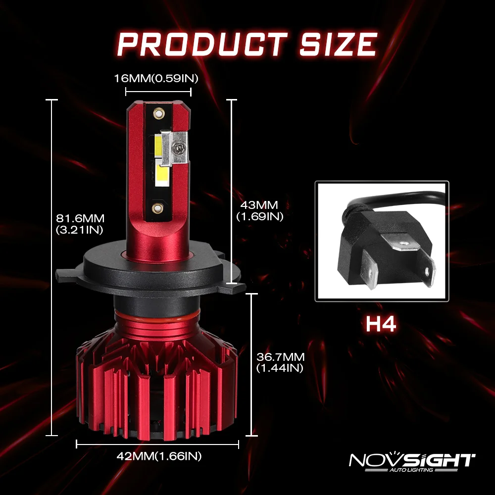 NOVSIGHT 2018 Новинка H4 Автомобильные светодиодные фары Лампа 6000K 60 Вт 10000LM CSP