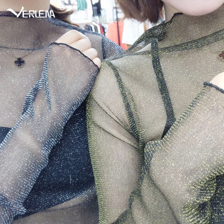 Женская прозрачная блузка с сеткой Verlena черная в горошек воротником стойкой и