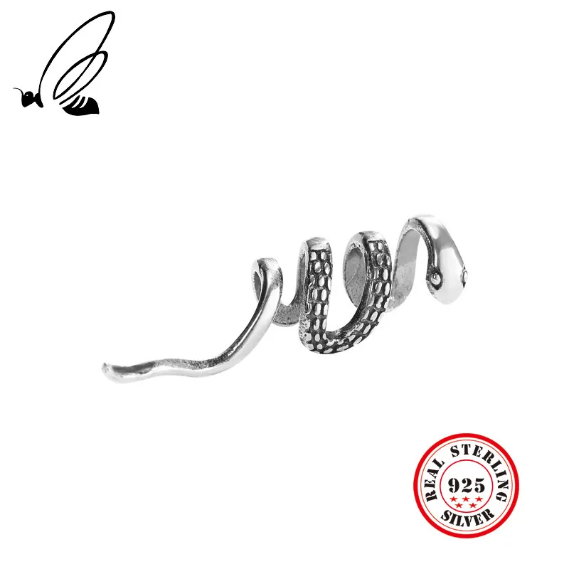 925 Silver Earring Настоящие 925 пробы Серьги-манжеты в виде змеи, тайские серебряные женские модные серьги без серьги в стиле пирсинга, ювелирные изделия - Окраска металла: 925 Silver Earring