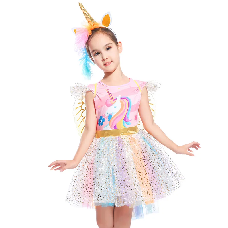 Лето 2019 платье для девочек детское с единорогом радужным Vestido костюмы дня
