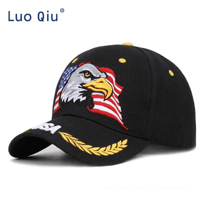 Фото 2019 Черная кепка с вышитым флагом США и орлом, бейсболка, Снэпбэк кепки, кепки, головные уборы, повседневные кепки для папы №2