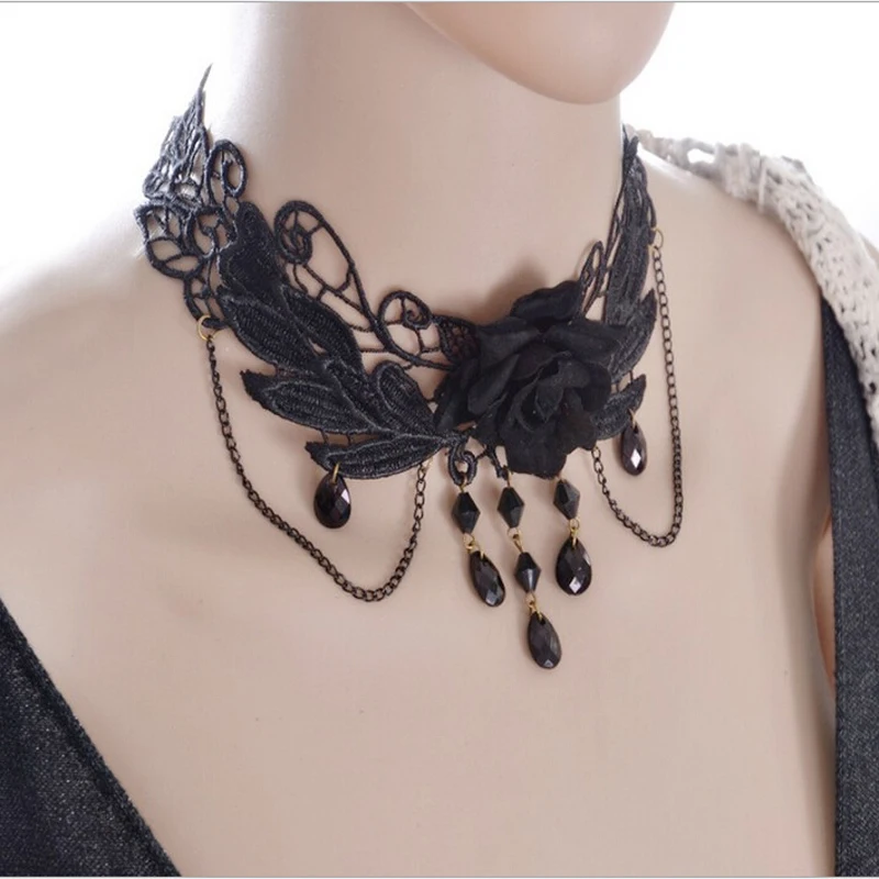 Викторианский Готический Hollow Черное Кружево Ожерелья &amp Подвески Акриловые Tear