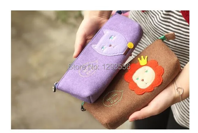 New Cute Wool Felt Soft Pencil Pen Case Cosmetic Bag Coin Purse Pouch Zipper pencil case Multicolor Free Shipping TH0018|bag side|bag badbag roll |