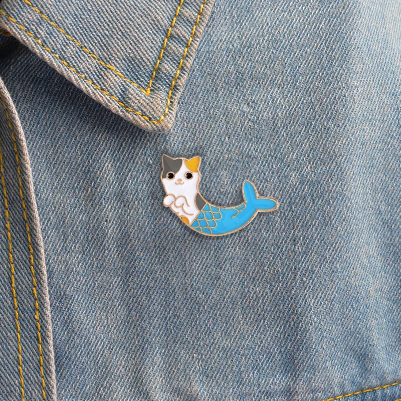 Новая мода мультфильм животных брошь сплава Lucky Cat хвост русалки Мода значок