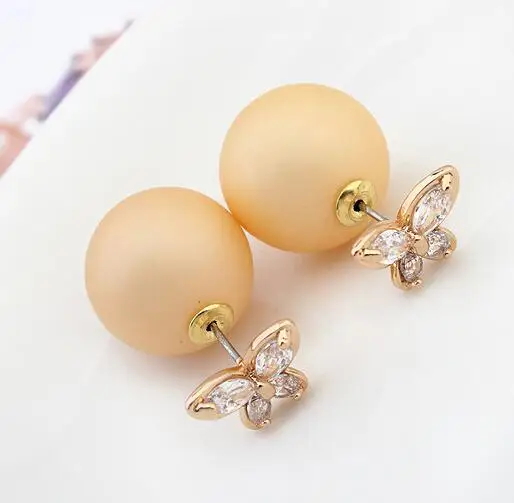 Женские двусторонние серьги-гвоздики Ювелирное Украшение золотого цвета с