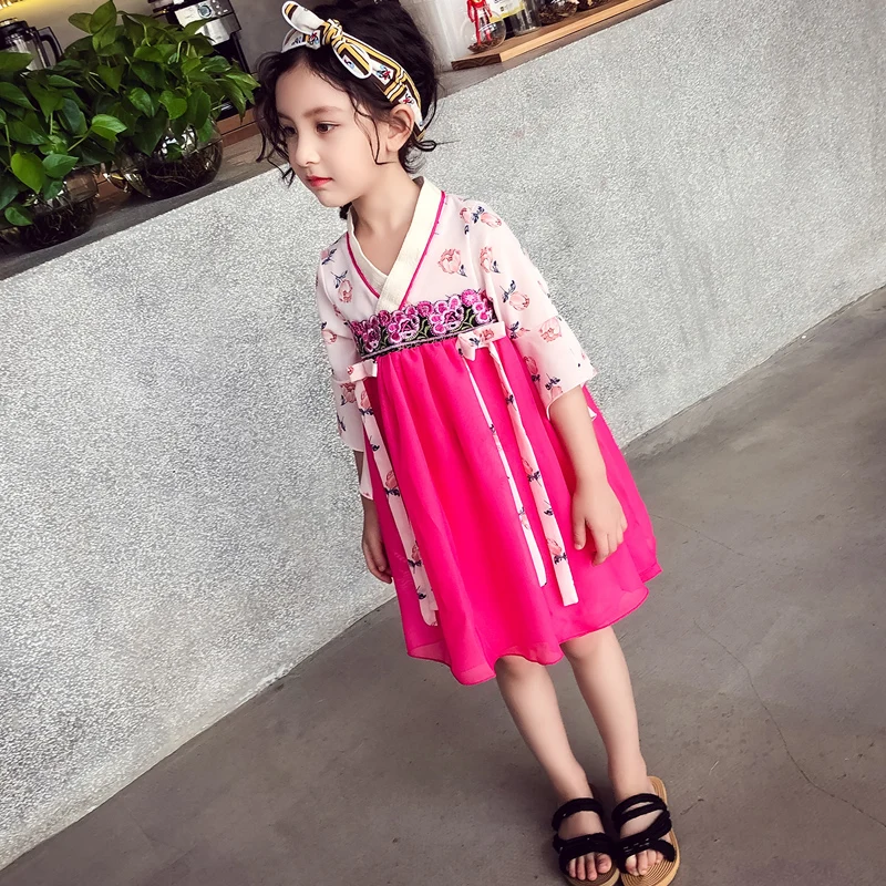 Hanfu/платье для девочек детская одежда сцены китайское Старинное платье
