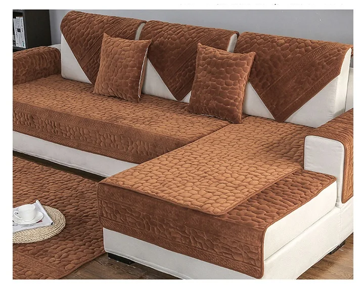 Brown 1PCS Напечатанные чехлы для диванов 1 шт. плюшевые каменные Нескользящие стеганые Угловые секционные чехлы для диванов полотенце чехол один/два/три сиденья украшения - Цвет: Brown 1PCS