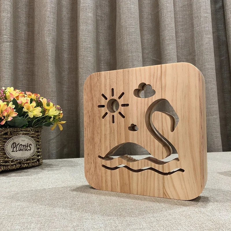 Креативный деревянный ночник Фламинго USB настольная лампа 3D Визуальный спальня