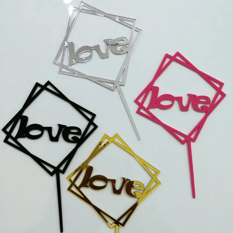 

Акриловые украшения для торта с надписью Love Happy Birthday Wedding, золотые и серебряные флаги для торта, Детские вечерние украшения