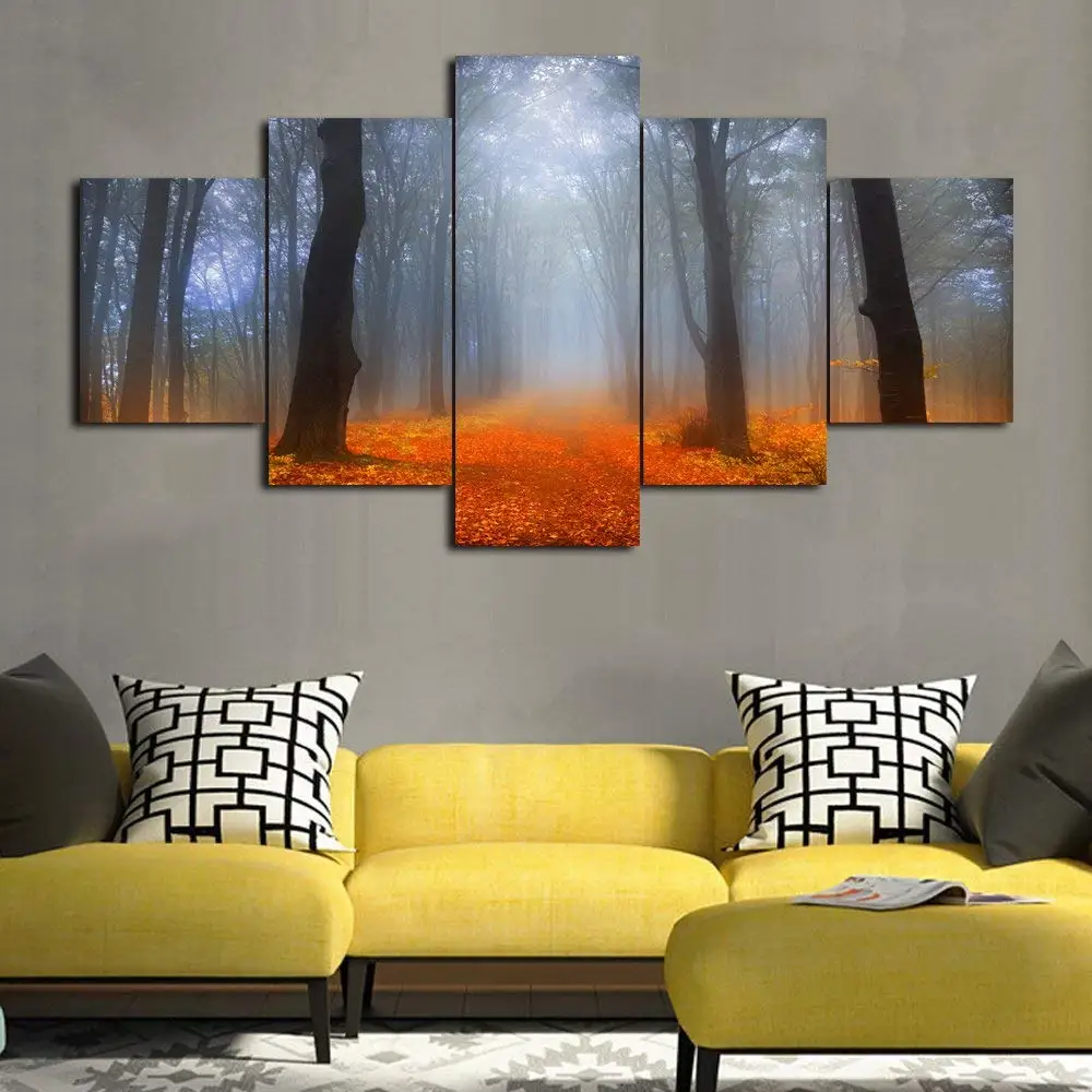 5 панельных настенных плакатов с Кленовым листом и принтом лесного пейзажа