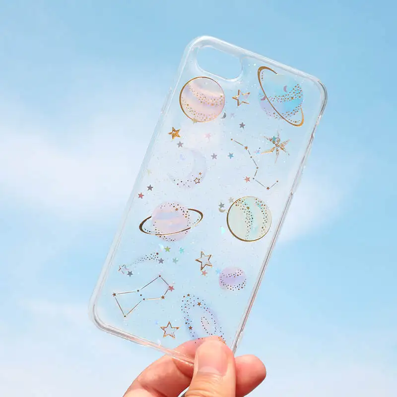 Epoxy Glitter Sequins Planet Saturn For Iphone 66S 6P 78 78plus Xxs Xr Xsmax Lucky Cat Anti-Drop Transparent Protective Cover |