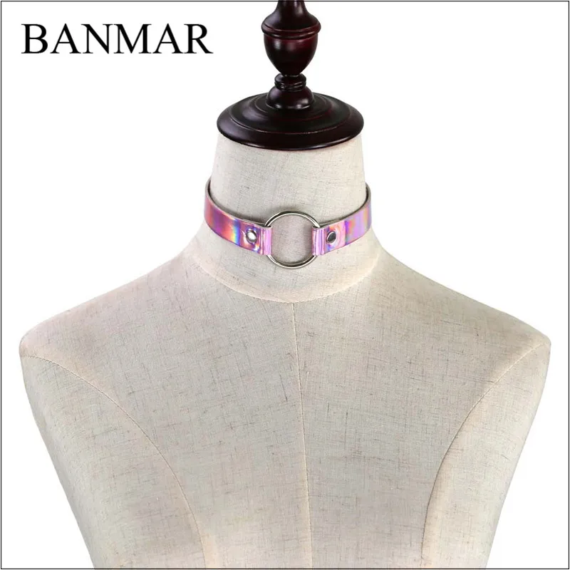BANMAR 4 Colors Harajuku Trend Punk Laser PU Leather Chocker Choker Round Collar Necklace Party Female Gifts | Украшения и