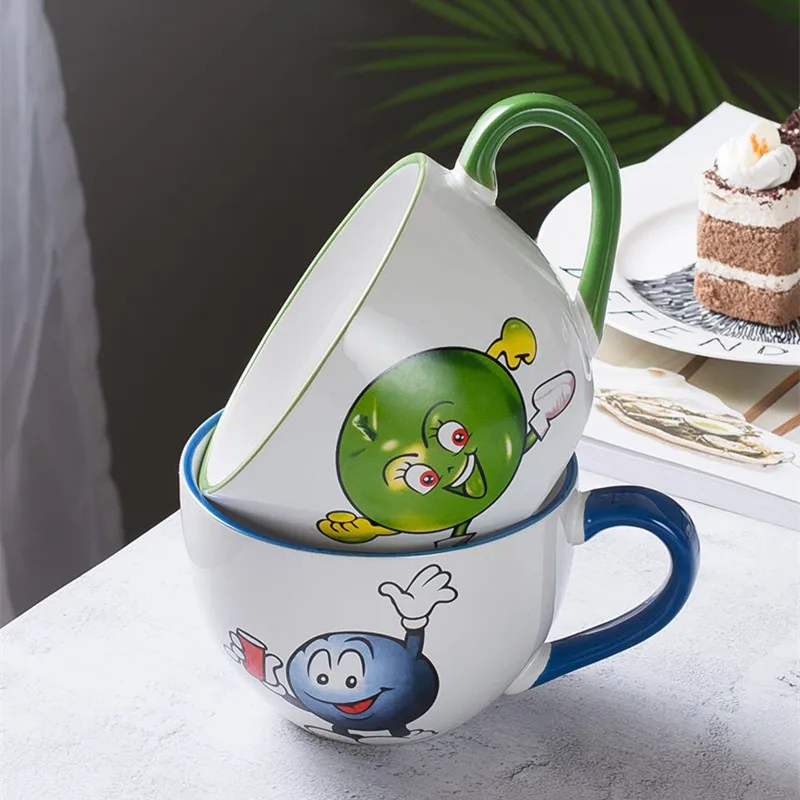 M& M Милая кофейная кружка для завтрака, чайные чашки и кружки с ложкой, керамическая большая емкость, мультяшная марка, креативная посуда для напитков