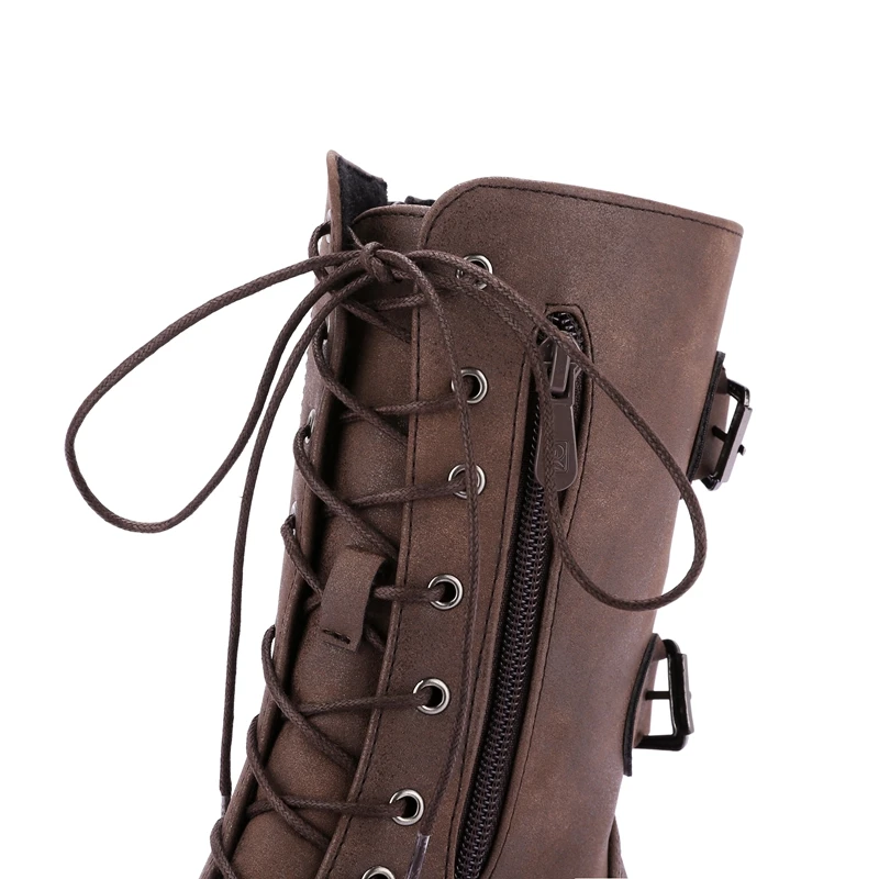 Zapatos mujer Зимняя женская обувь искусственная кожа на низком каблуке Ботинки
