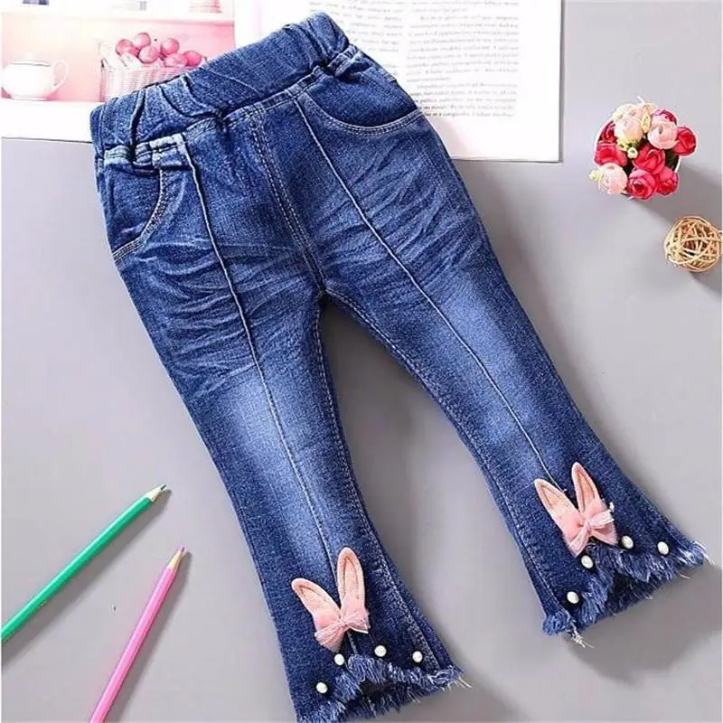 rabbit Новые модные весенние детские джинсы для девочек, обтягивающие джинсовые брюки с эластичной резинкой на талии для подростков, детская одежда с принтом, леггинсы, W48 - Цвет: rabbit