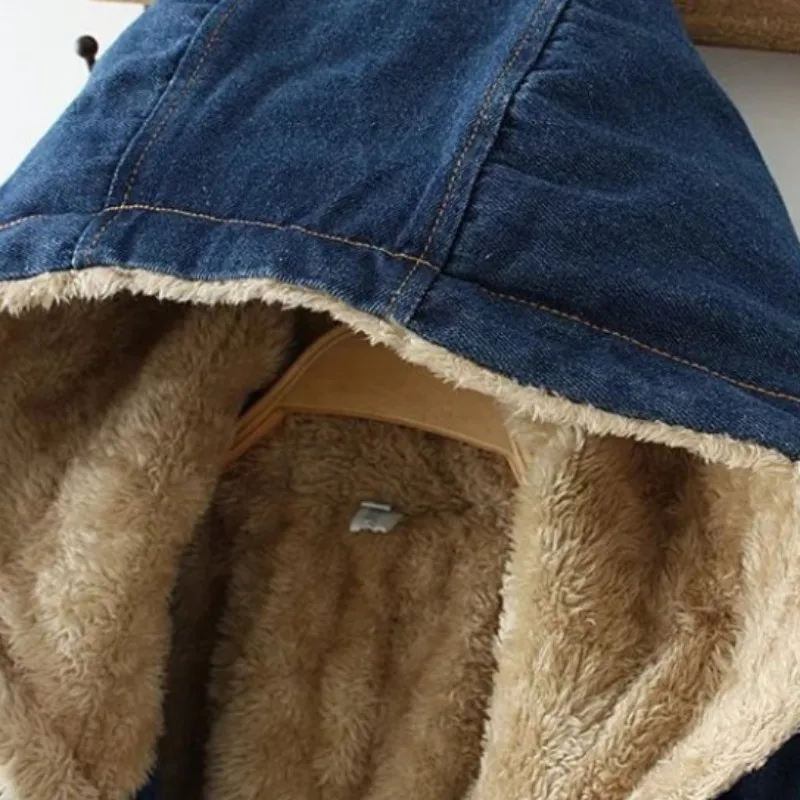 

Preppy Style New Fashion Blue Warm Fur Lining Costume For Women Casaco Feminino Casual Cap Overcoat Outwear Free Shipping