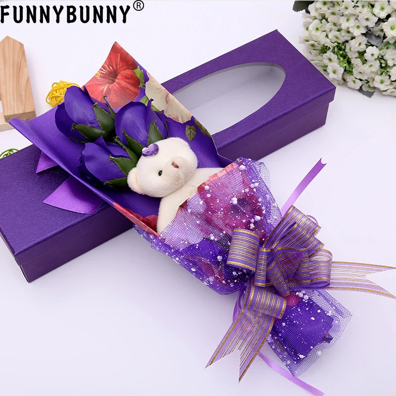 FUNNYBUNNY I Love You Голубой букет с цветами ароматизированные мыльные розы милый