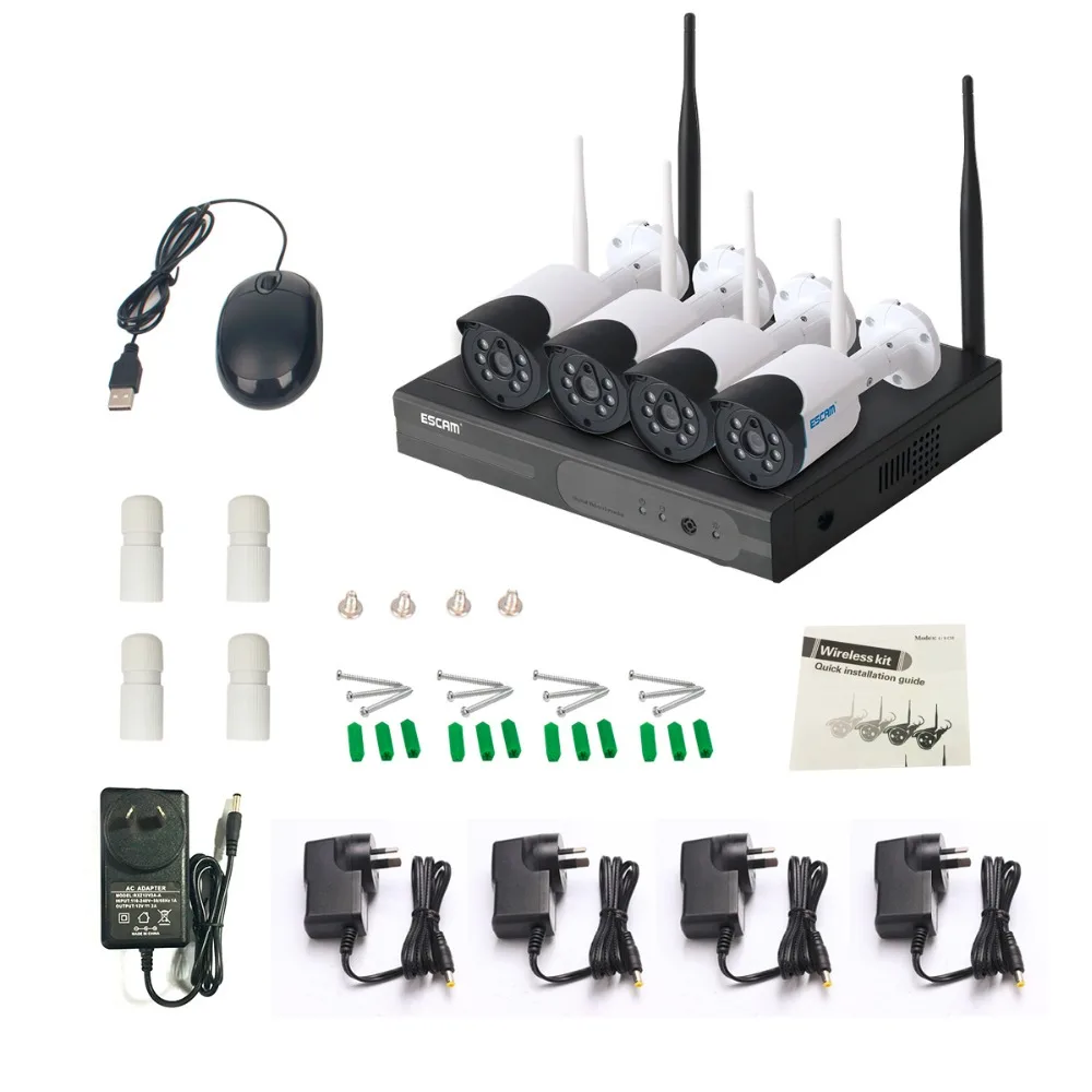 Escam wnk404 4ch Wi-Fi IP Камера S NVR комплект HD 720 P ИК-Открытый Водонепроницаемый IP66