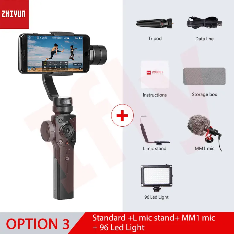 Option 6 Zhiyun Smooth 4 3-х осевой стабилизатор гироскопа Q для смартфонов iPhone X Экшн-камера gopro4/5/6 pk гладкая Q DJI osmo 2 - Цвет: Option 6
