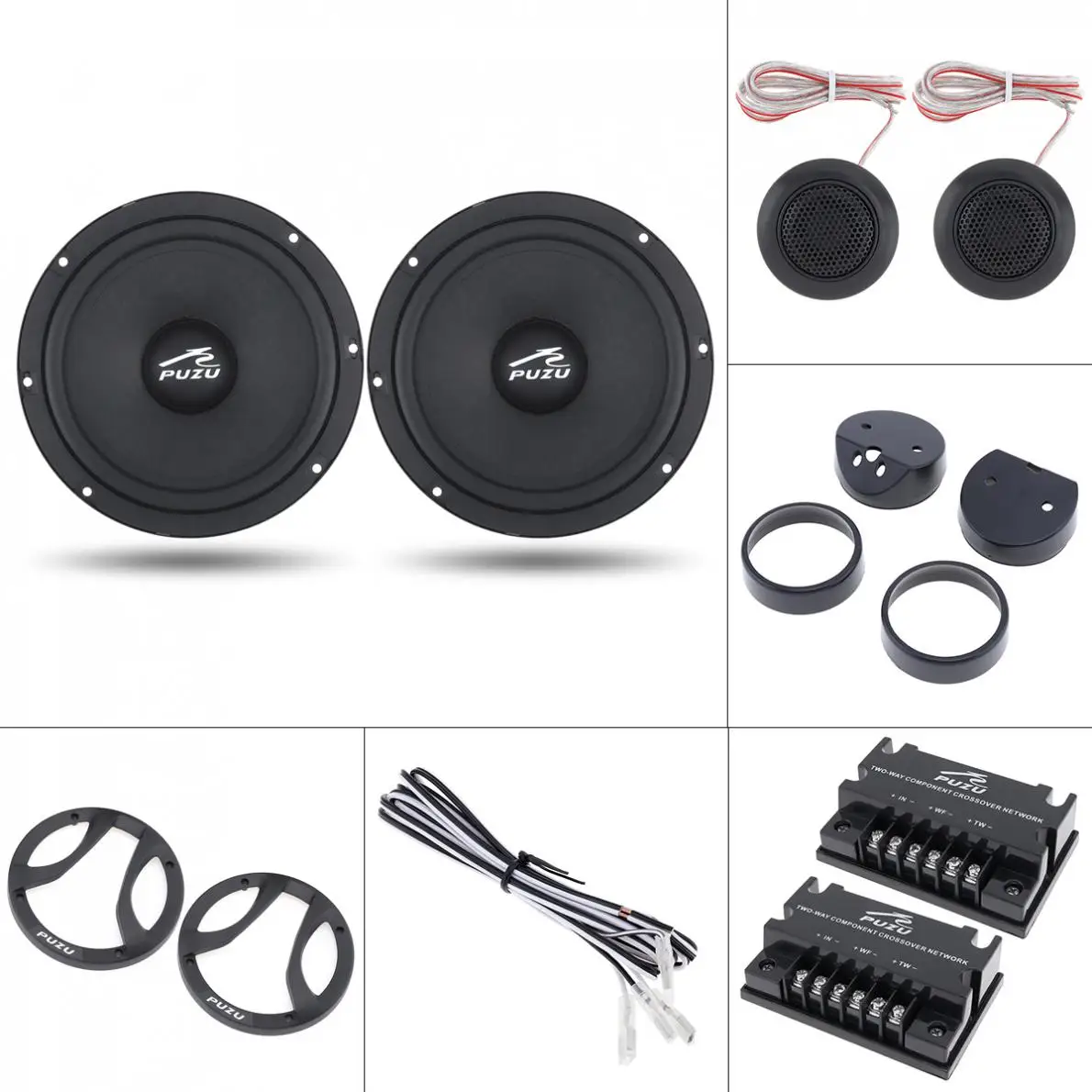 2Pcs 6.5 Inch 12V 180W Universal Car Coaxial Full Range Frequency Stereo Speaker with Tweeter and Frequency Divider