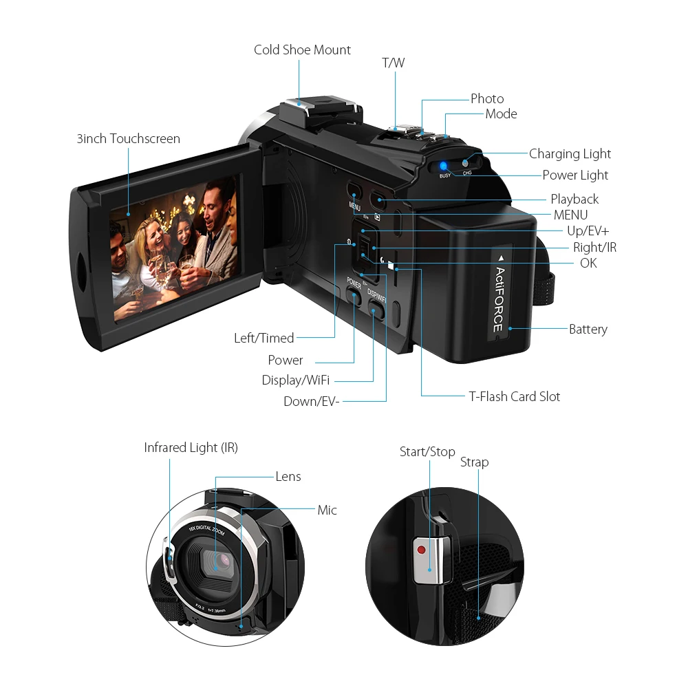 Andoer 4K 1080P 48MP WiFi цифровая видеокамера регистратор ИК инфракрасный ночное видение