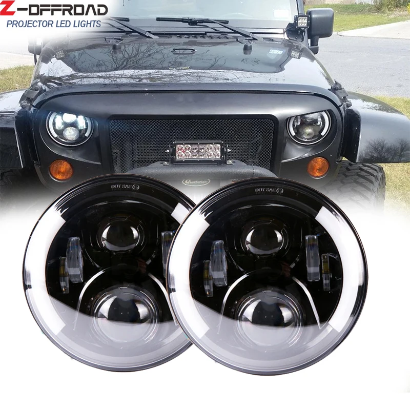 Белый налобный фонарь Halo для Jeep Wrangler TJ Unlimited / LJ (2003 2006) 7 дюймовый светодиодный