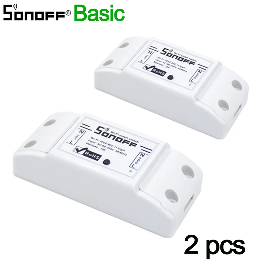 Sonoff Basic 2 pcs 1/2/3/4/5/6/8/10 шт. SONOFF Basic Беспроводной Wi-Fi пульт дистанционного управления Переключатель Управление Модуль Автоматизации "сделай сам" Таймер универсальное автомобильное зарядное устройство с дома 10A 220V - Комплект: Sonoff Basic 2 pcs