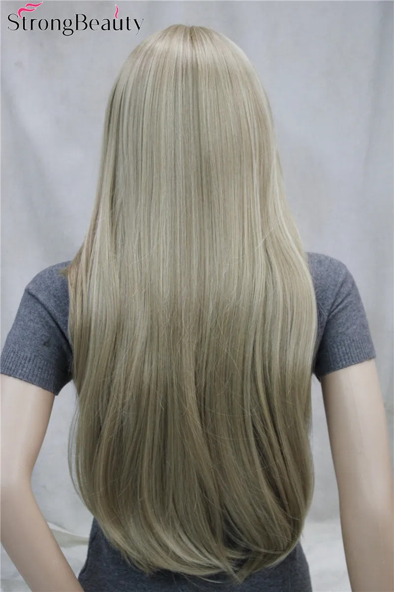 Сильный красота синтетический длинный прямой женский парик монолитный