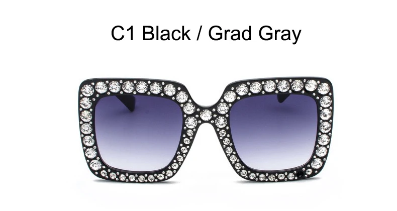 C1 Black Grad Gray Брендовые розовые солнцезащитные очки для женщин с кристаллами и камнями, высокое качество, женские дизайнерские квадратные большие Светоотражающие рамки, черный чехол - Цвет линз: C1 Black Grad Gray