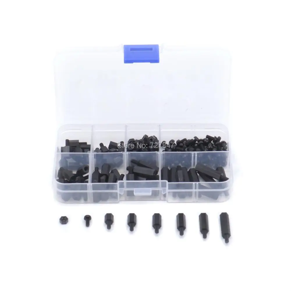 

M3 Nylon Black Hex M-F Spacers/ Screws/ Nuts Assorted Kit, Standoff 180pcs