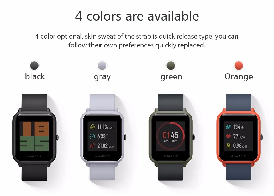 Amazfit Bip Смарт часы отражение цветной экран 1,2" Baro IP68 Водонепроницаемый gps для Android и iOS(черный цвет