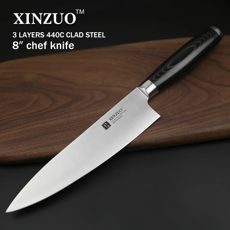 XINZUO 8 ''дюймовый нож шеф повара высокоуглеродистые трехслойные кухонные ножи