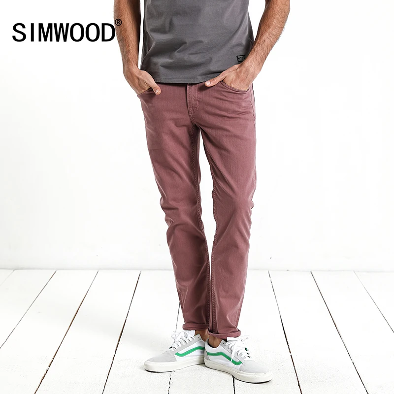 SIMWOOD Весна 2019 новые джинсы Для мужчин Фиолетовый Красный тёмный деним Slim Fit