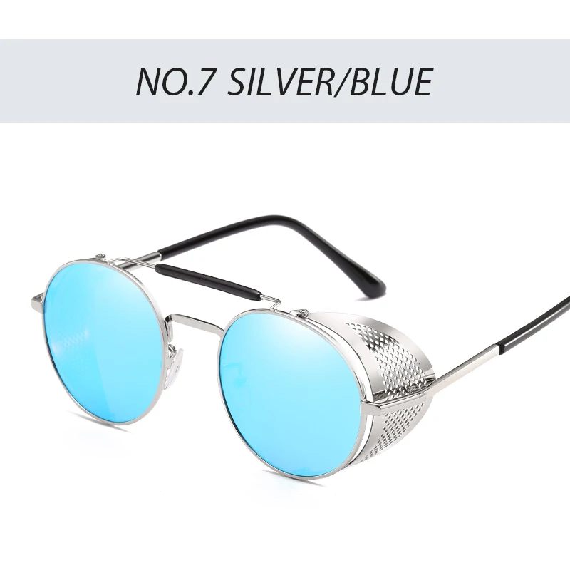 silver-blue Стимпанк очки ретро солнцезащитные очки мужские панк Круглые Солнцезащитные очки женские брендовые дизайнерские солнцезащитные очки для мужчин UV400 Oculos De Sol - Цвет линз: silver-blue