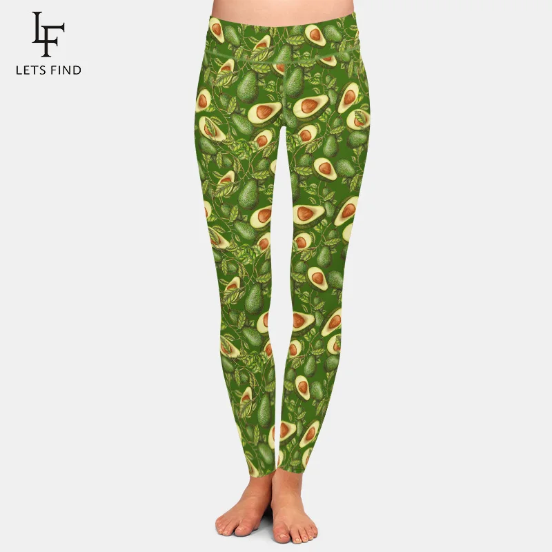 LETSFIND Fashion Woman Green Avocado High Waist Sexy Printing Legging Workout Fitness Soft and Comfortable  Ankle-Length Pants