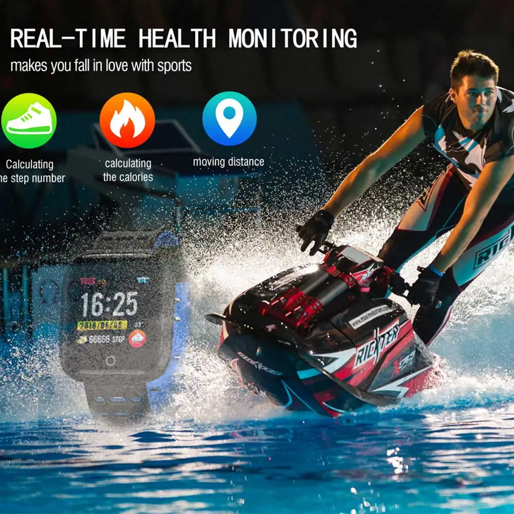 Bluetooth RH95 Смарт-часы P68 180mA Шагомер фитнес-браслет трекер пульсометр кровяное давление Для ios8.0 Android4.4