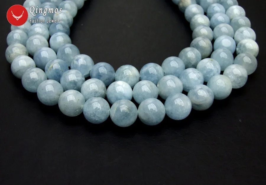 Круглые бусины Qingmos из натурального голубого аквамарина 12 мм свободные для